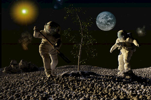 宇航员在异星植树场景