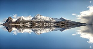 雪山倒影于平静湖面
