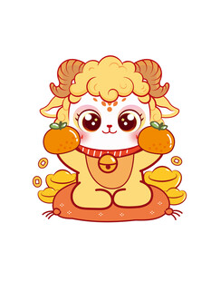 可爱小羊抱金元宝贺岁