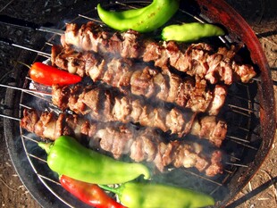 户外烤架上的美味肉串