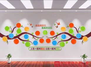 多彩创意大树办公室背景墙