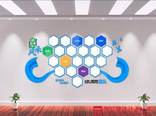 创意六边形文化墙设计