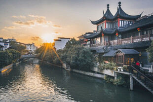 南京秦淮河夫子庙日落