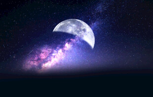 梦幻夜空下的发光月亮