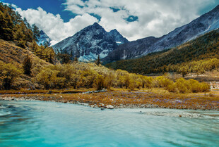 山间碧湖旁的壮丽美景