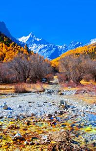 秋日山谷间的多彩山水景