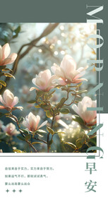 玉兰花枝早安清新画面