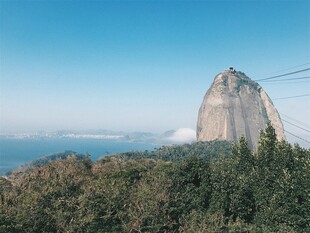巍峨山峰矗立茂密山林间