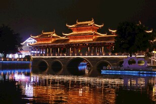 古桥夜璀璨中式建筑