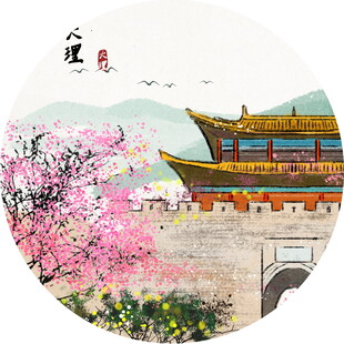 古风庭院旁绽放的烂漫樱花