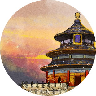 夕阳下的古典建筑景观