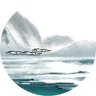 水墨山水间的飞鸟景致