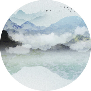 水墨山水圆形意境图