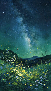 梦幻星空下的烂漫花海