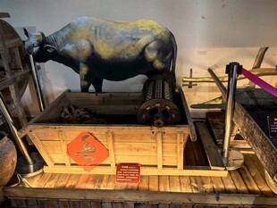 青铜牛雕塑展示于展台上