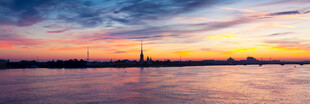 海边城市绚丽日落美景