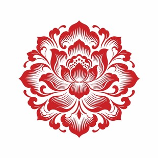 中式传统红色莲花花纹图案