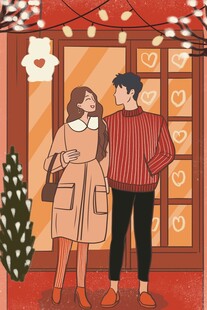 原创情人节圣诞节情侣温馨插画