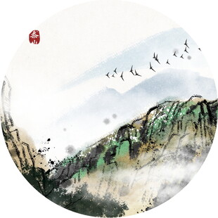 水墨山水飞鸟意境图