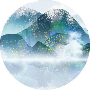 圆形梦幻山水风景插画