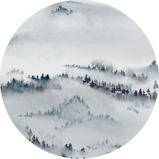 水墨山水圆形写意画景