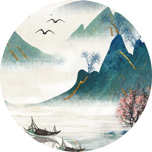 水墨山水间的悠然行舟