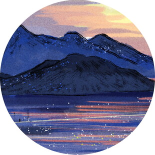 圆形画中梦幻山水景致