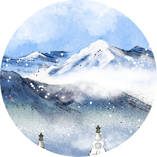 冬日雪山下的浪漫景象