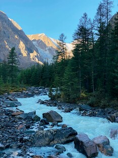 山间溪流旁的壮丽自然景观