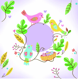 多彩花鸟边框图案设计
