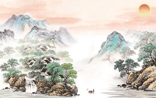 水墨山水间的日出美景