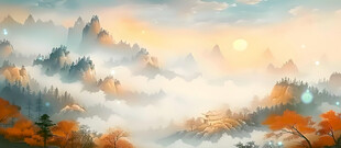 壮丽云海中的山峦景致