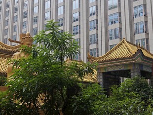 中式建筑与现代高楼相映