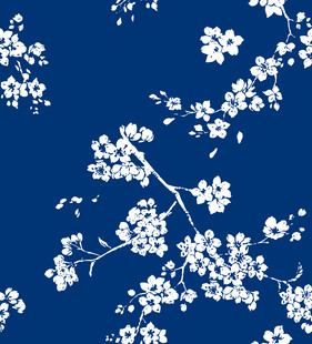 蓝底白花简约花卉图案