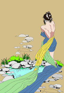 溪边优雅古风美女背影图