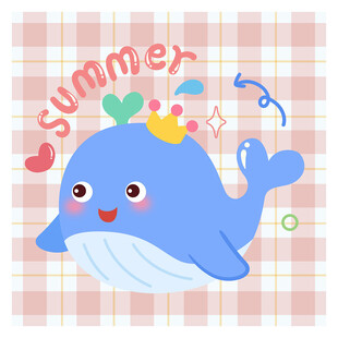 可爱蓝鲸夏日欢乐插画