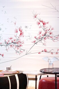 中式桃花墙饰室内场景