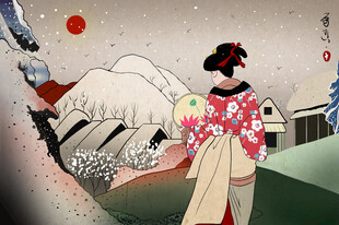 日式和风艺伎赏景画面