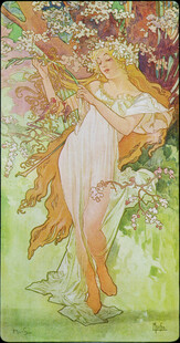 穆夏风格仙女花卉插画