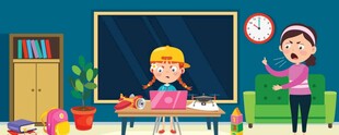 老师教室中指导学生学习