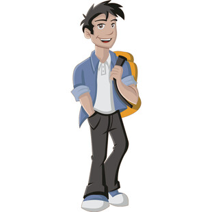 背着书包的帅气卡通男生