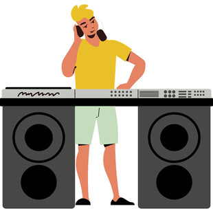 DJ男子专注操作混音设备