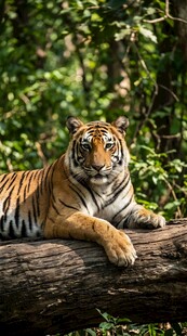 卧于树干的斑斓猛虎