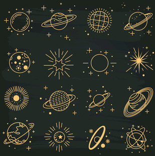 金色宇宙天体图标集合