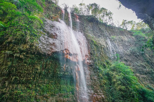 山间飞瀑绿植环绕的美景