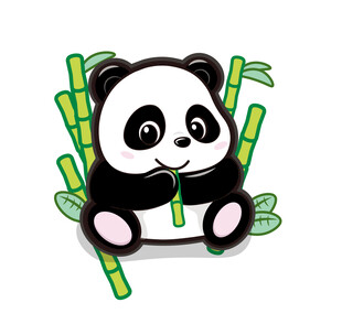 可爱熊猫吃竹子卡通形象