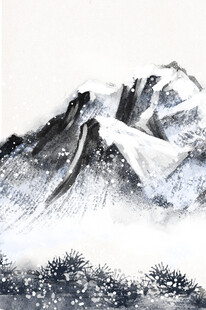 水墨山水巍峨群山意境美
