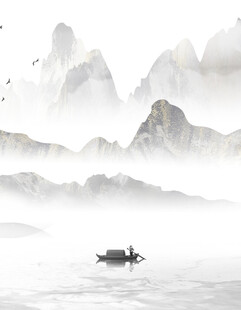 水墨山水孤舟图