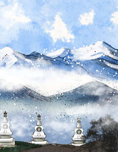 雪山下的白塔景观