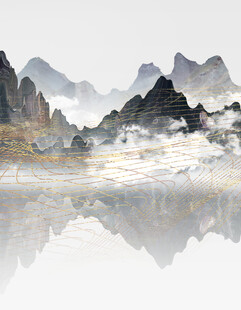 水墨山水倒影景观图